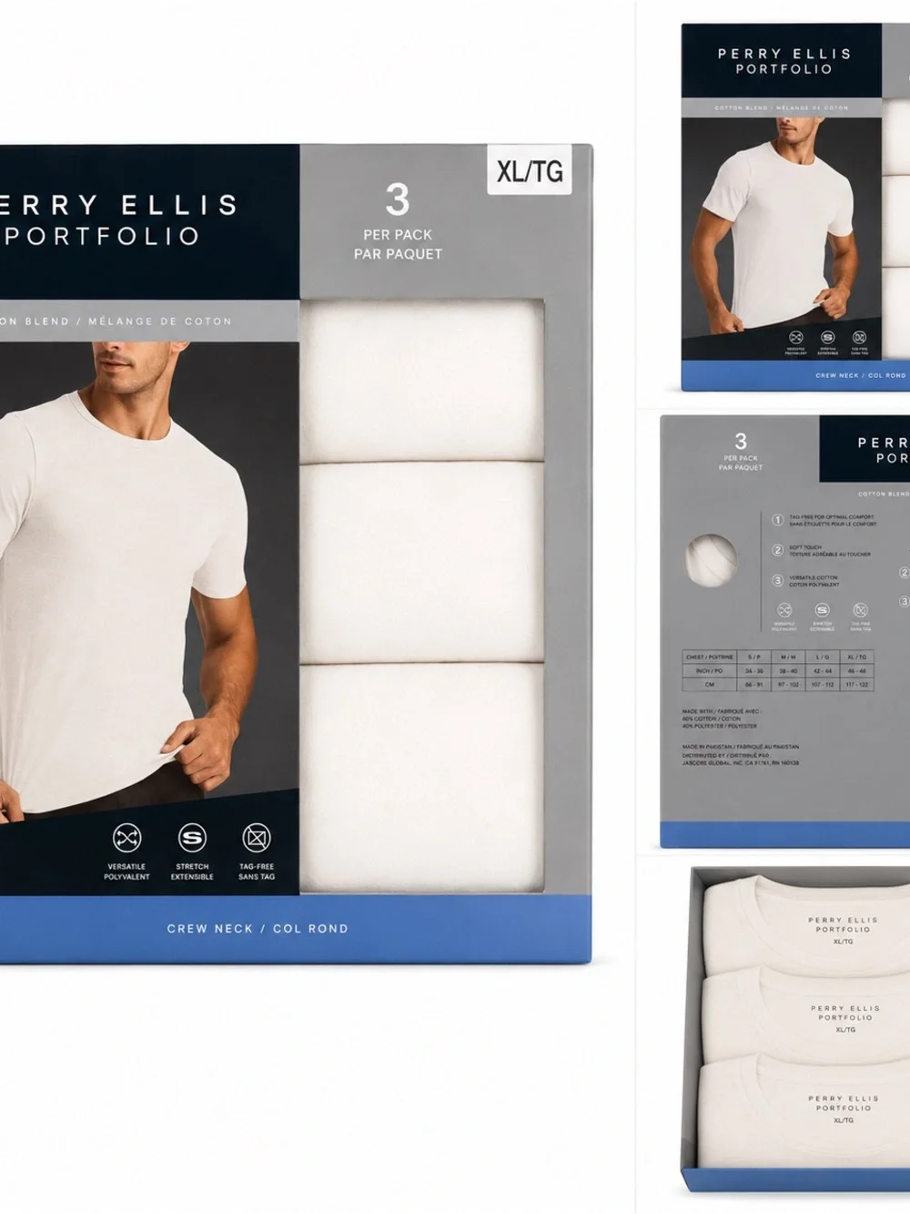 Perry Ellis Portfolio 3-Pack Crew Neck T-Shirts - White